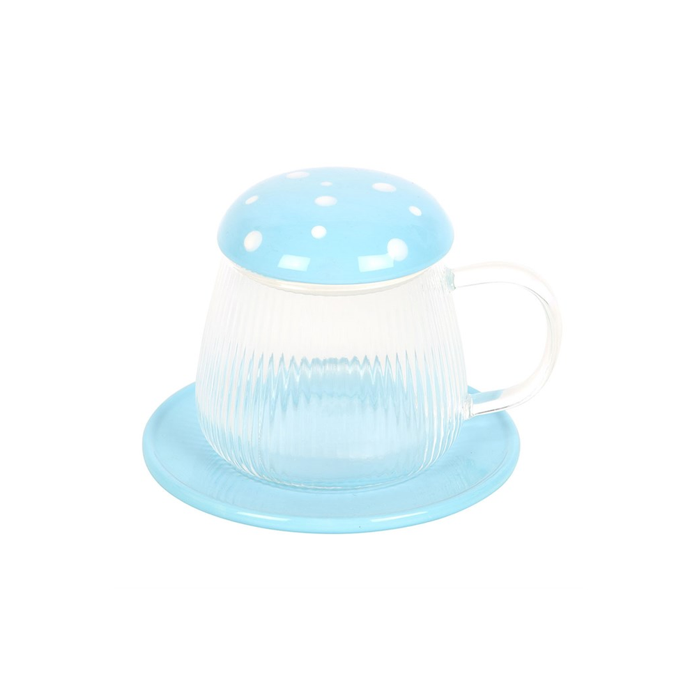 Blue Glass Mushroom Mug and Saucer